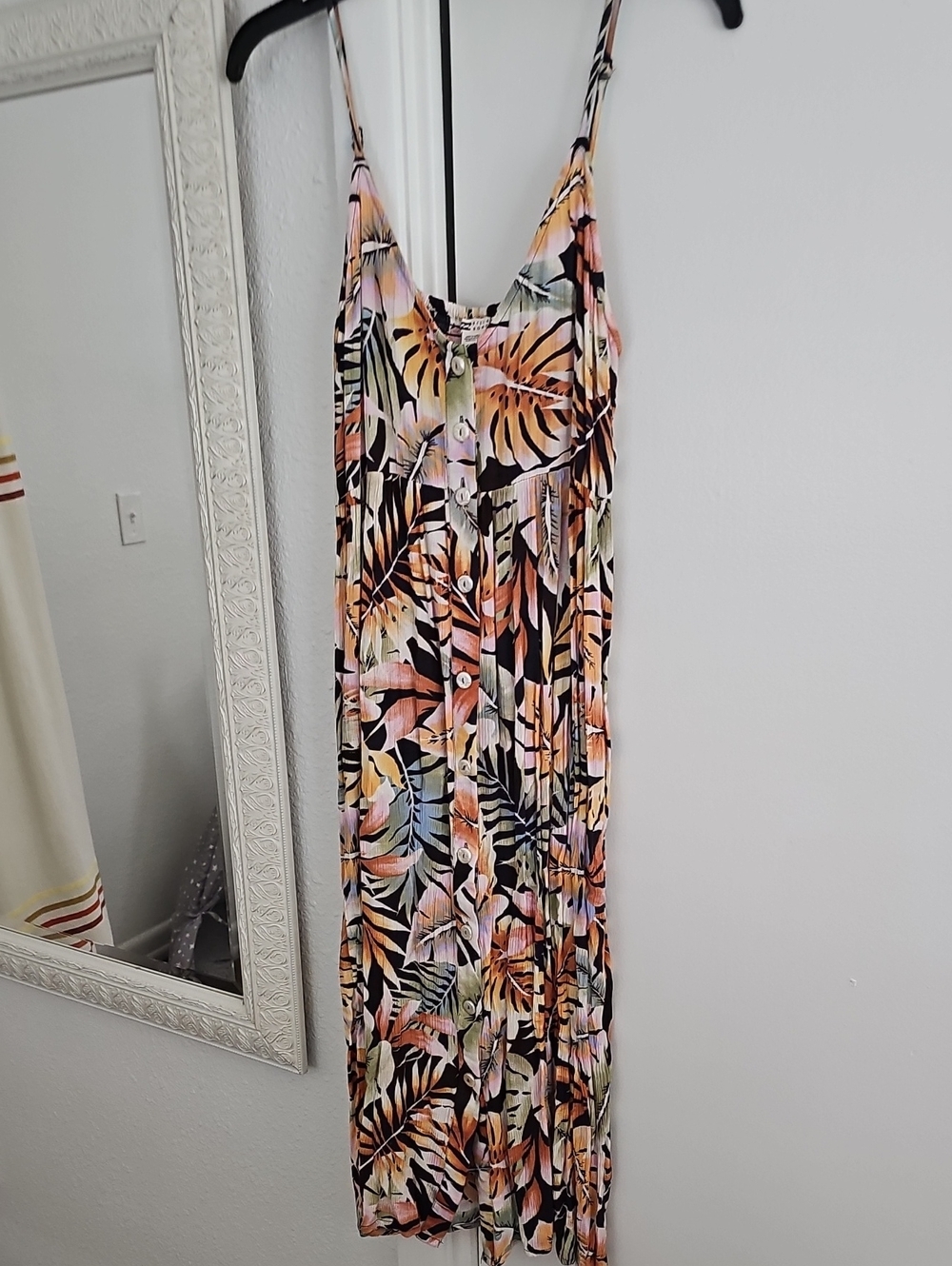 Billabong Tropical Leaf Button-Front Maxi Dress in Black and Pastel Mix